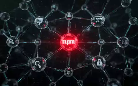 A glowing red node in a complex digital network, symbolizing a compromised software package in a supply chain attack. - Foto: über boerse-global.de