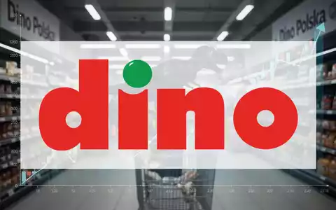 Ein nach unten zeigender Börsenchart mit der Silhouette eines Dinosauriers vor einem Supermarkt, der einen Kursrückgang symbolisiert. - Foto: über boerse-global.de
