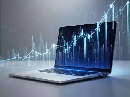 Ein schlankes, silbernes Laptop mit blauem Schein und aufsteigenden digitalen Linien, die Leistungssteigerung symbolisieren. - Foto: über boerse-global.de