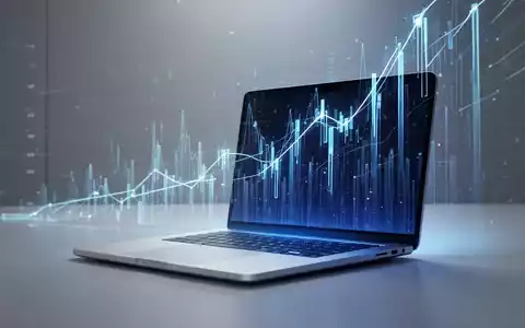 Ein schlankes, silbernes Laptop mit blauem Schein und aufsteigenden digitalen Linien, die Leistungssteigerung symbolisieren. - Foto: über boerse-global.de