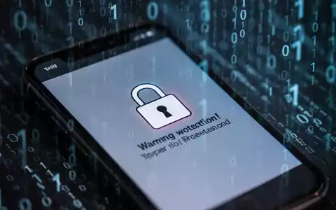 Nahaufnahme eines Smartphones mit einer Warnmeldung auf dem Bildschirm, umgeben von verschwommenen digitalen Mustern, die Cybersicherheit symbolisieren. - Foto: über boerse-global.de