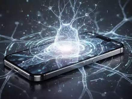 A close-up of a modern smartphone with a holographic, glowing artificial intelligence interface emerging from its screen. - Foto: über boerse-global.de