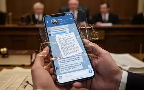 Ein Smartphone-Bildschirm zeigt eine Chat-Anwendung mit überlagerten Gerichtsdokumenten, gehalten in einem Gerichtssaal. - Foto: über boerse-global.de