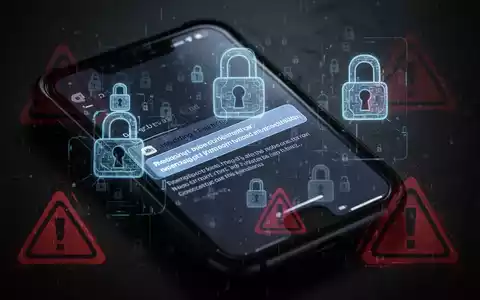 Ein Smartphone-Bildschirm zeigt einen betrügerischen Hochzeits-Einladungslink mit digitalen Sperrsymbolen und Warnzeichen. - Foto: über boerse-global.de
