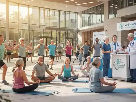 Menschen nehmen an einem Gesundheitstag teil, der Bewegung, Achtsamkeit und medizinische Informationen in einer interaktiven Umgebung verbindet. - Foto: über boerse-global.de
