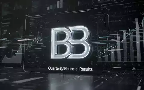 Ein stilisiertes, beleuchtetes 'BB'-Logo auf einer dunklen digitalen Oberfläche, umgeben von abstrakten Datenströmen und Binärcode. - Foto: über boerse-global.de