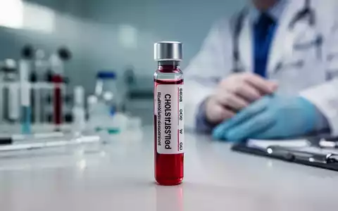 Nahaufnahme eines Blutprobenröhrchens mit unscharfem medizinischem Hintergrund, das Diagnostik und Gesundheitsrisikobewertung symbolisiert. - Foto: über boerse-global.de