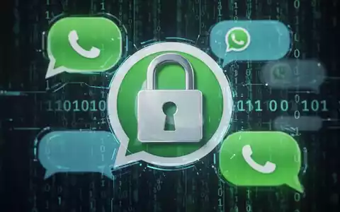 A digital padlock icon over WhatsApp chat bubbles and binary code, symbolizing privacy and debunking AI monitoring claims. - Foto: über boerse-global.de