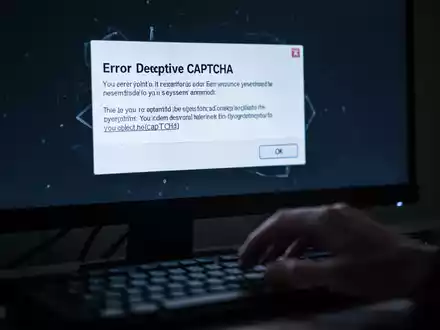 A close-up of a computer screen showing a deceptive CAPTCHA error, with a blurred hand reaching for the keyboard. - Foto: über boerse-global.de