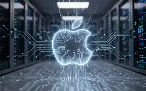A futuristic Apple logo glowing over a circuit board with AI neural network lines, symbolizing technology and integration. - Foto: über boerse-global.de