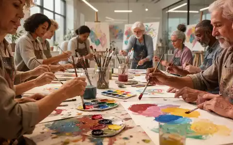 Eine Gruppe von Menschen malt und zeichnet in einem hellen Atelier, was ganzheitliche Heilung nach Krebsbehandlung symbolisiert. - Foto: über boerse-global.de