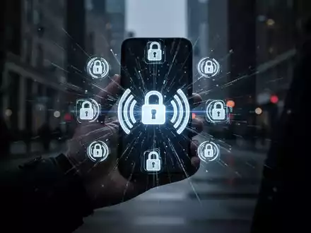 A hand holding a smartphone with glowing digital lock and NFC symbols, representing cybersecurity threats to mobile payments. - Foto: über boerse-global.de