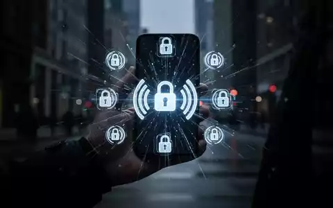 A hand holding a smartphone with glowing digital lock and NFC symbols, representing cybersecurity threats to mobile payments. - Foto: über boerse-global.de