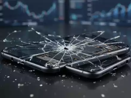Ein kaputtes Smartphone mit zersplittertem Bildschirm liegt auf einer dunklen Oberfläche, symbolisiert das Ende eines Versicherungsdienstes. - Foto: über boerse-global.de