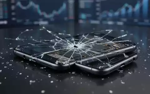 Ein kaputtes Smartphone mit zersplittertem Bildschirm liegt auf einer dunklen OberflĂ€che, symbolisiert das Ende eines Versicherungsdienstes. - Foto: ĂŒber boerse-global.de