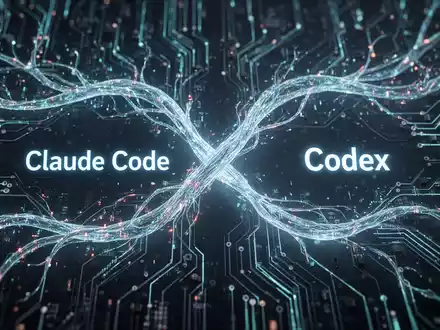 Two intertwined digital streams, one blue and one green, flowing across a futuristic circuit board, symbolizing AI collaboration. - Foto: über boerse-global.de