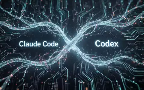 Two intertwined digital streams, one blue and one green, flowing across a futuristic circuit board, symbolizing AI collaboration. - Foto: über boerse-global.de