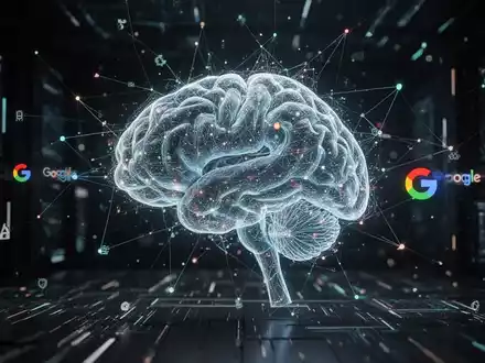 An abstract, glowing neural network representing artificial intelligence and data, with subtle Google design elements. - Foto: über boerse-global.de