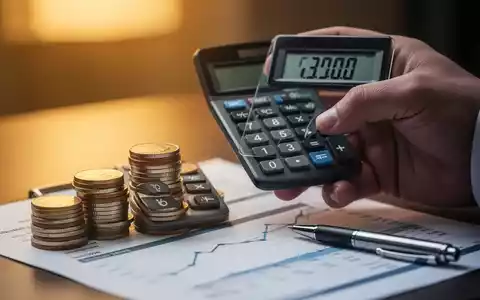 Eine Hand hält einen Taschenrechner, der steigende Zahlen anzeigt, neben einem Stapel Münzen und einem Stift auf einem Finanzdokument. - Foto: über boerse-global.de