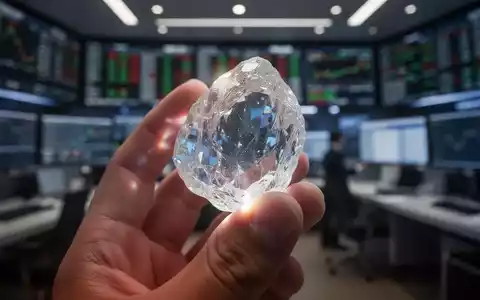 Eine Hand hält ein seltenes Erdmineral mit einem verschwommenen Hintergrund, der einen Finanzhandelsraum zeigt. - Foto: über boerse-global.de