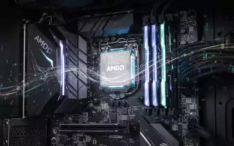 Close-up of a gaming PC's internal components, highlighting an AMD GPU and CPU, with light trails representing data flow. - Foto: über boerse-global.de