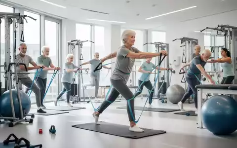Eine Gruppe von Menschen unterschiedlichen Alters führt Physiotherapieübungen in einem modernen Rehabilitationszentrum durch. - Foto: über boerse-global.de