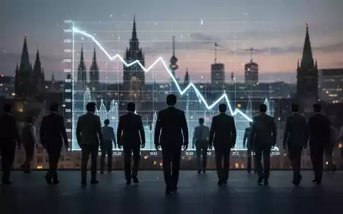Silhouetten von Menschen, die sich von einem fallenden digitalen Diagramm vor einer deutschen Stadtkulisse entfernen, was den Arbeitskräftemangel symbolisiert. - Foto: über boerse-global.de