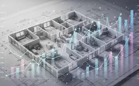 Ein minimalistischer Bauplan eines Pflegeheims überlagert mit abstrakten Finanzdiagrammen, die Kostensenkung und vereinfachte Vorschriften symbolisieren. - Foto: über boerse-global.de
