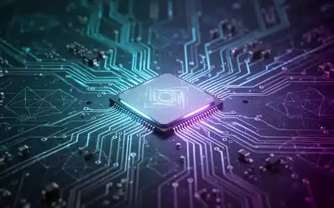 A stylized glowing circuit board with blue and purple tones, symbolizing digital speed and optimization for Windows 11. - Foto: über boerse-global.de