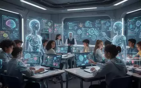 Eine futuristische Lernumgebung mit Studenten, die Hologramme und KI-gesteuerte Bildungssoftware nutzen, symbolisiert Innovation in der Bildung. - Foto: über boerse-global.de