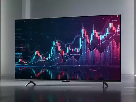 Ein schlanker, moderner 55-Zoll-Mini-LED-Fernseher mit lebendigen Farben und einem stilisierten Finanzdiagramm in der Spiegelung. - Foto: über boerse-global.de