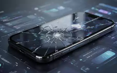 A modern smartphone with a cracked screen, subtly reflecting digital interfaces, symbolizing design flaws and technical setbacks. - Foto: ĂŒber boerse-global.de