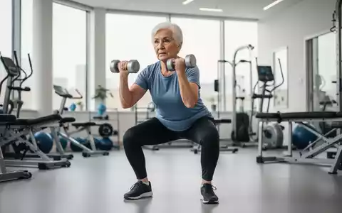 Eine ältere Person führt eine Goblet-Kniebeuge mit einer Hantel in einem modernen Fitnessstudio aus, symbolisiert Kraft und Stabilität im Alter. - Foto: über boerse-global.de