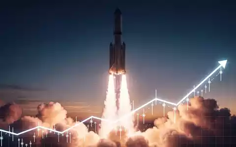 Eine moderne Rakete startet bei Sonnenuntergang, überlagert von einem aufsteigenden Finanzdiagramm. - Foto: über boerse-global.de