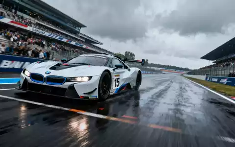 Ein moderner BMW-Rennwagen mit der Nummer 15 fährt auf der Rennstrecke von Le Mans, mit Zuschauern im Hintergrund. - Foto: über boerse-global.de