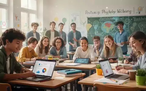 Eine Gruppe von Schülern und Lehrern in einem hellen Klassenzimmer, die sich mit Themen der positiven Psychologie beschäftigen. - Foto: über boerse-global.de