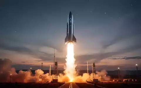 Eine Rakete startet bei Dämmerung in den Himmel und hinterlässt eine feurige Spur, die technologischen Fortschritt symbolisiert. - Foto: über boerse-global.de