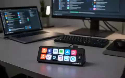 Ein Stream Deck MK.2 auf einem aufgeräumten Homeoffice-Schreibtisch, umgeben von Laptop und Monitor, symbolisiert Produktivitätssteigerung. - Foto: über boerse-global.de