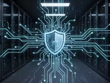 Close-up of a glowing circuit board with interconnected lines, representing digital security and updates in a server environment. - Foto: über boerse-global.de