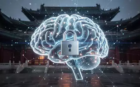 A glowing digital brain with Chinese architectural elements in the background, overlaid with a padlock, symbolizing AI security concerns. - Foto: über boerse-global.de