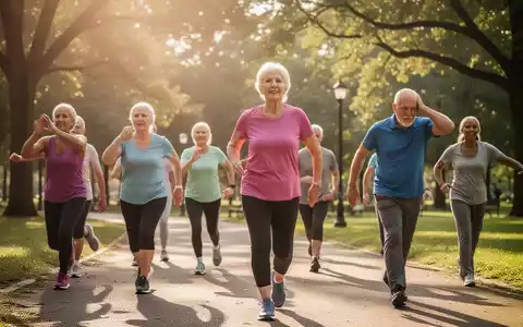 Eine Gruppe von Personen über 40, die sich in einem sonnigen Park bewegen, symbolisiert Gewichtsabnahme und Gesundheit. - Foto: über boerse-global.de