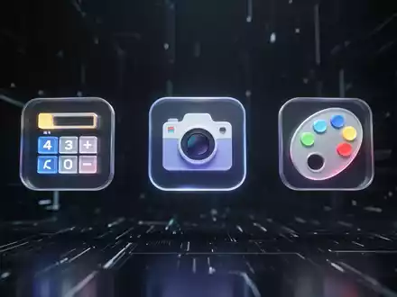 Abstract digital representation of Windows 11 app icons and interface elements, symbolizing core application improvements and AI integration. - Foto: über boerse-global.de