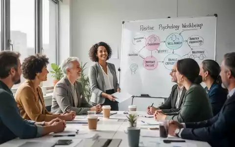 Eine Gruppe Erwachsener nimmt an einem Workshop für Positive Psychologie teil, lächelnd und engagiert in einem hellen Seminarraum. - Foto: über boerse-global.de