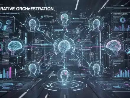 A complex digital interface shows interconnected nodes and data streams, symbolizing AI agents, generative orchestration, and autonomous decision-making. - Foto: über boerse-global.de