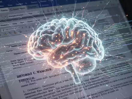 A glowing AI brain or neural network overlaid onto a Microsoft Word document interface, with lines of code and legal documents in the background. - Foto: über boerse-global.de