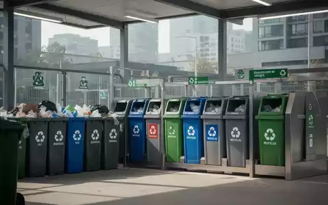 Ein urbanes Recyclingzentrum mit verschiedenen Mülltonnen und einem Fokus auf Organisation und Effizienz. - Foto: über boerse-global.de