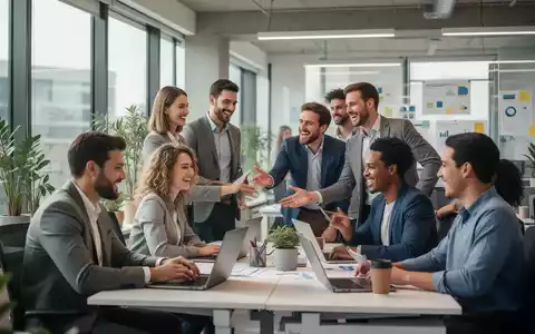 Eine Gruppe von Fachleuten arbeitet in einem modernen Büro zusammen, was flexible Arbeitszeiten und mentale Gesundheit symbolisiert. - Foto: über boerse-global.de