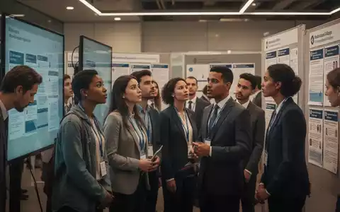 Menschen unterschiedlichen Alters und Hintergrunds betrachten Stellenangebote auf Bildschirmen und Pinnwänden bei einer Jobmesse. - Foto: über boerse-global.de
