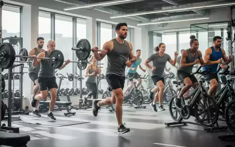 Eine Gruppe von Menschen unterschiedlichen Alters und Geschlechts beim Kraft- und Ausdauertraining in einem Fitnessstudio. - Foto: über boerse-global.de