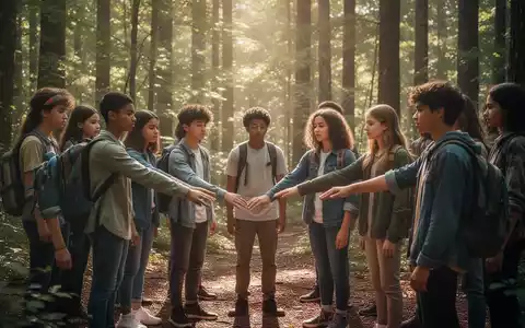 Jugendliche nehmen an einer Achtsamkeitsübung in einem sonnigen Wald teil, um Vertrauen und innere Stärke aufzubauen. - Foto: über boerse-global.de